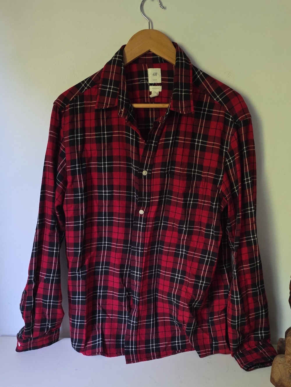H&M Red Black Plaid Button-Down Shirt